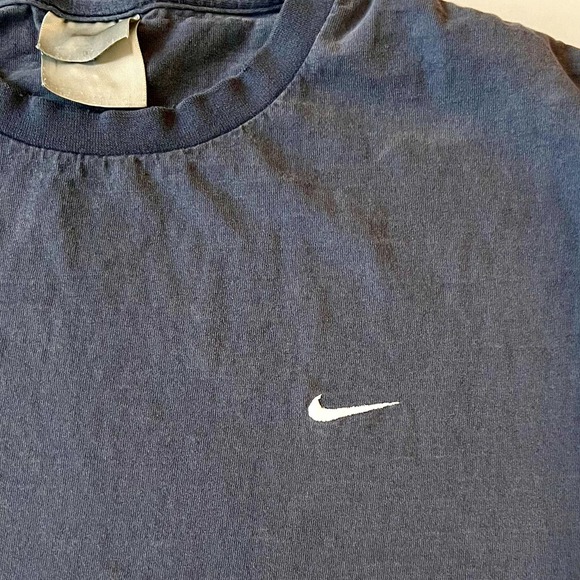 Vtg Y2k Nike Mini Swoosh Essential Shirt Navy Blue Faded Thrashed Silver Tag XL - Picture 3 of 14